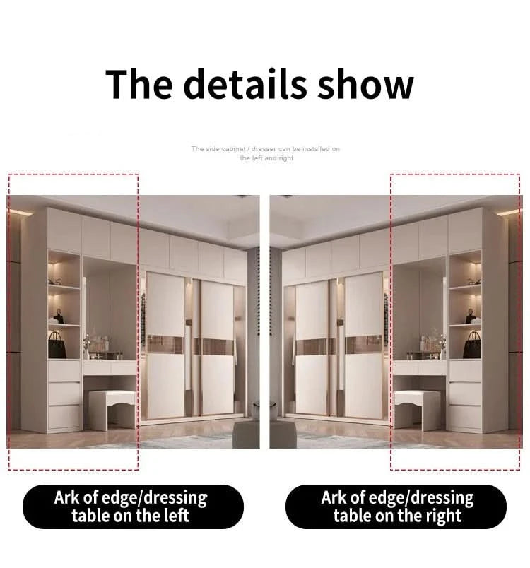 Sliding Door WardrobeNordic Modern Home Furniture Bedroom Desk Dresser In One Combination Light Luxury Corner Wardrobe furniture