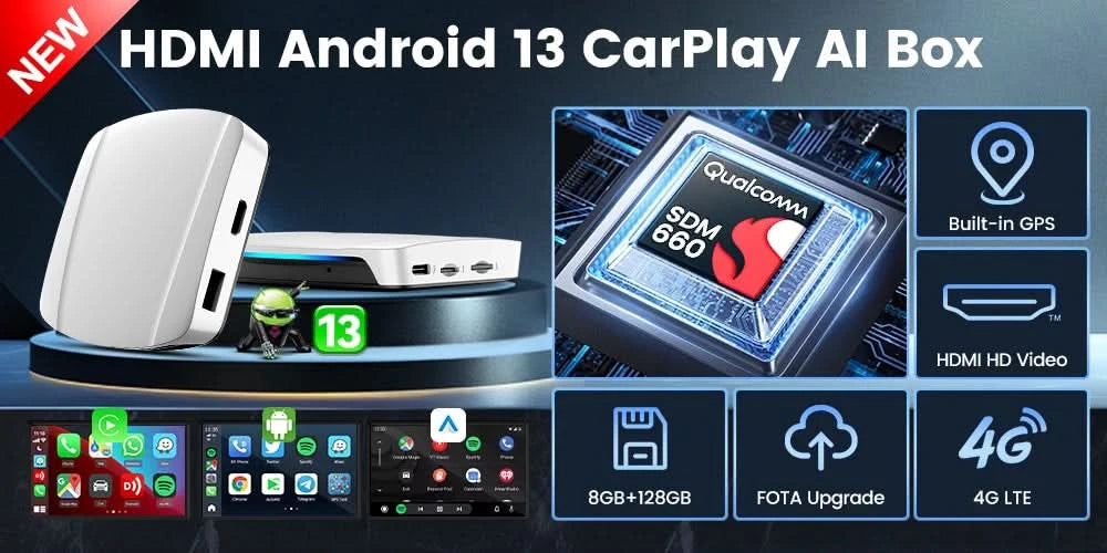 2026 CarlinKit CarPlay AI Box Android 13.0 SM6225 8-Cores Android Auto Wireless CarPlay Adapter 2.4+5GGPS 64G 128G FOTA Upgrade