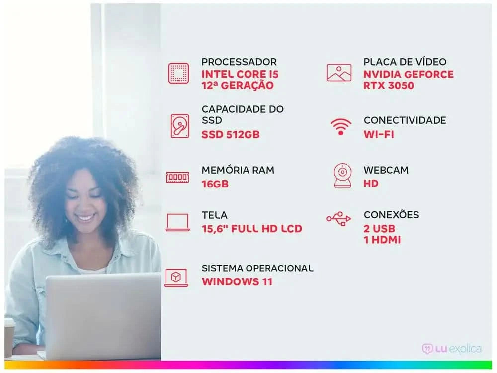 Gamer Lenovo LOQ Intel Core i5 16GB RAM 512GB SSD 15,6 "Full HD Windows 11 NVIDIA GeForce RTX 3050 83ME0007BR Notebook
