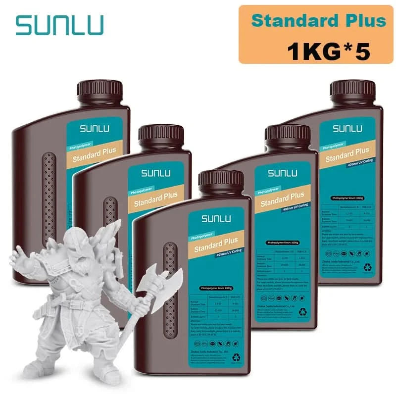 SUNLU 5KG Standard Plus/14K Standard Resin 1KG/Bottle 405nm Rapid UV-Curing Photopolymer Resin For LCD 3D Printer Material