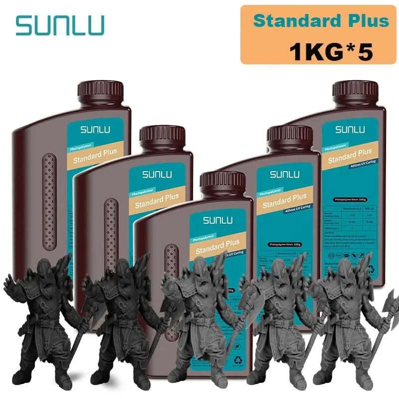 SUNLU 5KG Standard Plus/14K Standard Resin 1KG/Bottle 405nm Rapid UV-Curing Photopolymer Resin For LCD 3D Printer Material
