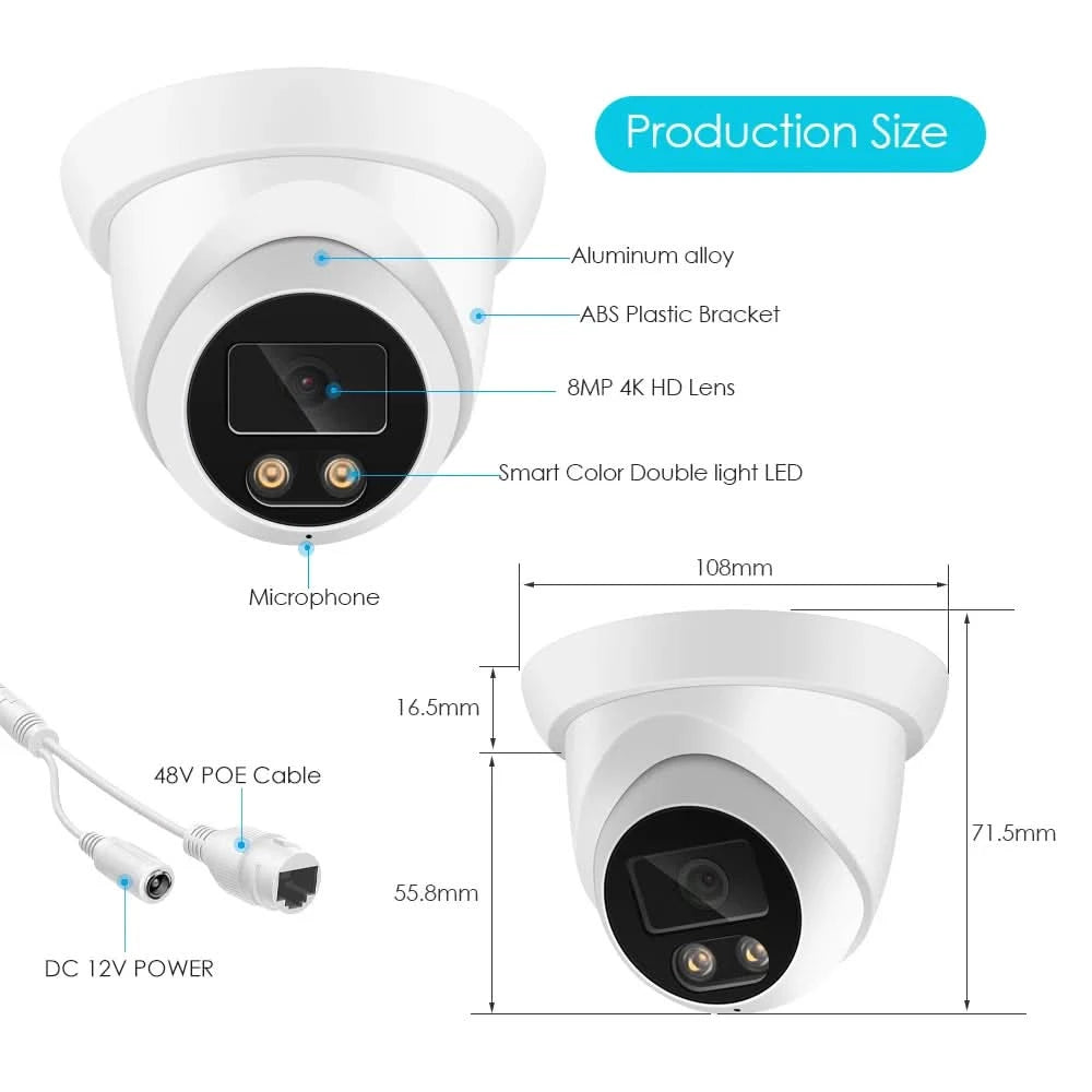 ASECAM Security Camera System 8MP 4K POE NVR Kit CCTV Audio Outdoor AI Color Night Vision Home Video Surveillance Camera