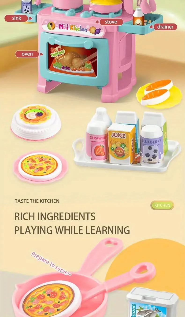 Mini Kitchen Counter Play Set DIY Simulated Cooking Food Tableware Play House Role Play Pretend Game Toy Gift Kid Boy Children