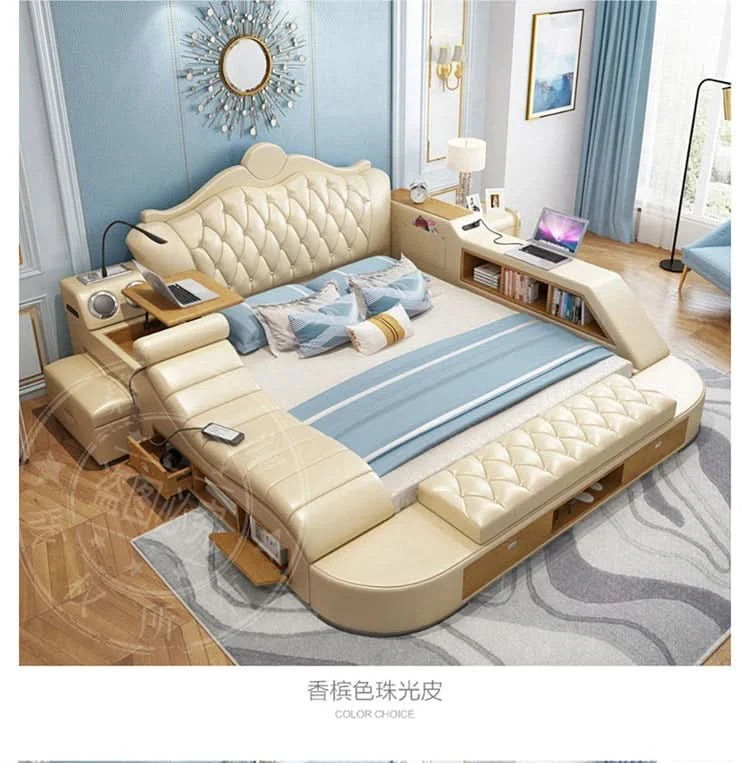 Headboard Storage Double Bed Queen Drawers King Size Smart Bed Luxury Princess Modern Letto Matrimoniale Bedroom Furniture