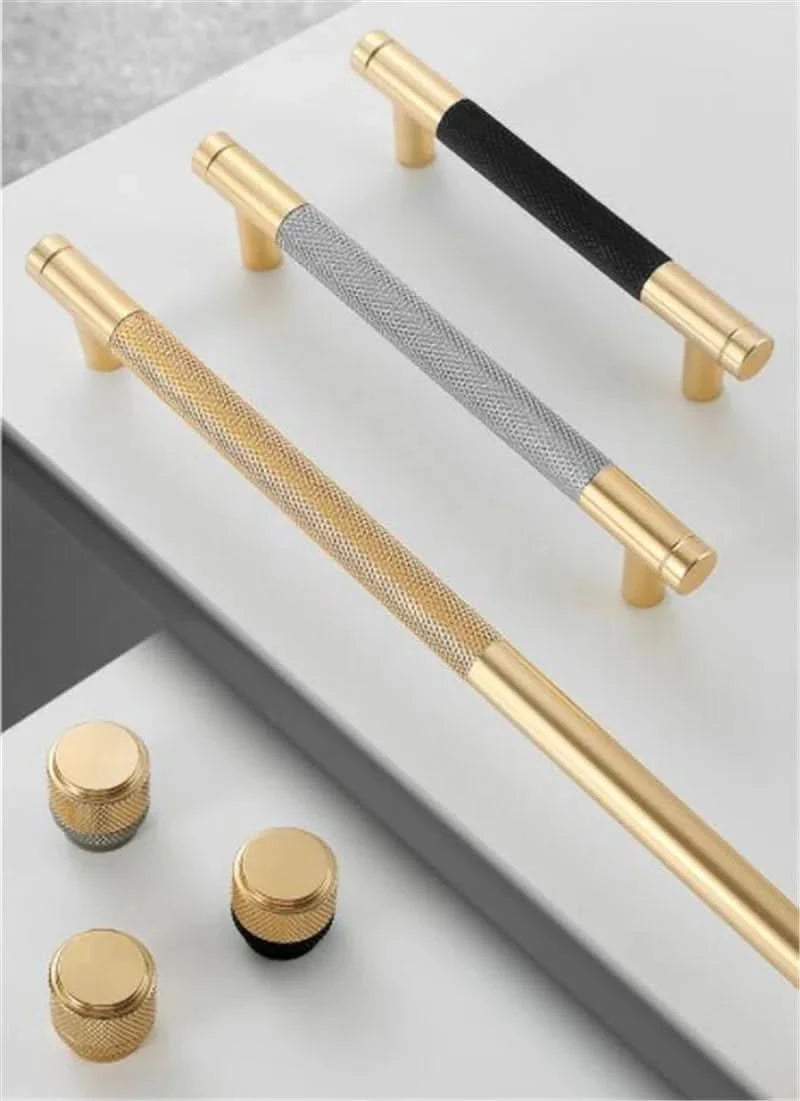 KK&FING Aluminium gerändelter Griff Möbel Gold Schrankknöpfe lange Griffe Küchenschrank Schubladenknöpfe Goldknöpfe und Griffe