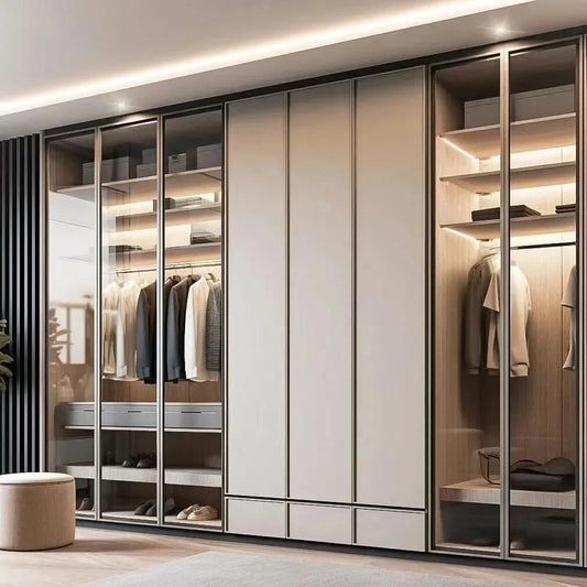 Edgydoor 4-Door Modern Living Room Wardrobe | Wooden Custom Bedroom Storage Cabinet