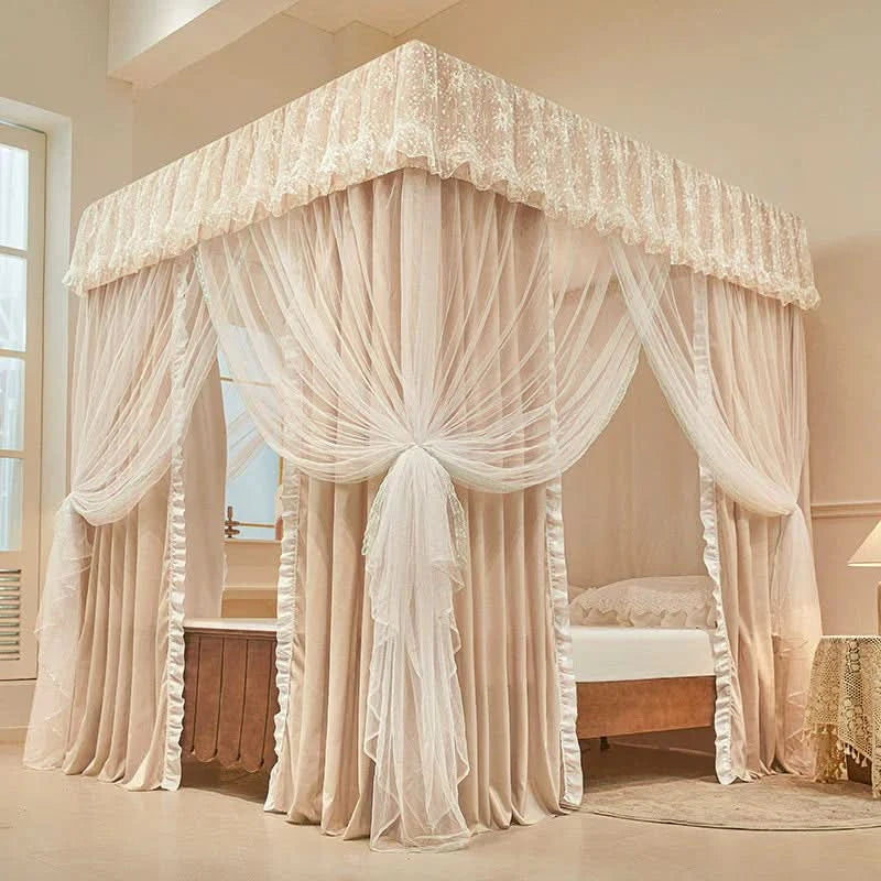 Four Season Bed Curtain Canopy for Girl Room Palace Mosquito Net with Frame Romantic Shading Three-door Bedcover Decor