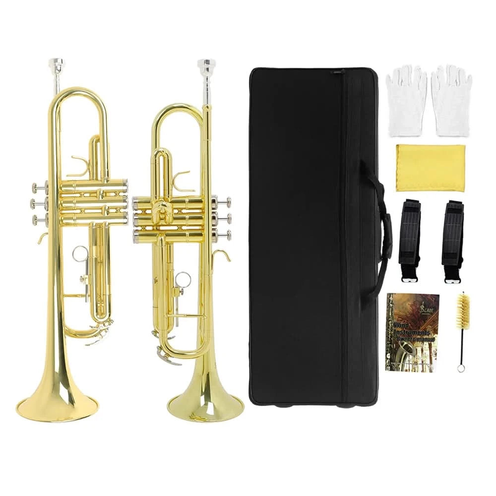SLADE Bb Trumpet Brass body Gold-Plated B Flat Trumpet Professional Performance Brass Musical Instrument with Case Mouthpiece