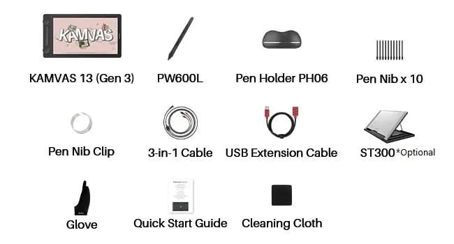 Huion Kamvas 13 Gen 3 Drawing Display 13.3" Art Tablet+Anti-sparkle Canvas Glass, 99% sRGB, PenTech 4.0 16384 Pen Pressure