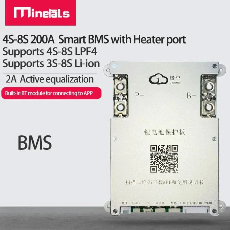 Jikong JK BMS 4S 5S 6S 7S 8S 200A Smart BMS 2A Active Balance Energy Transfer Built-in Bluetooth APP Support LCD 12V 24V 3S BMS