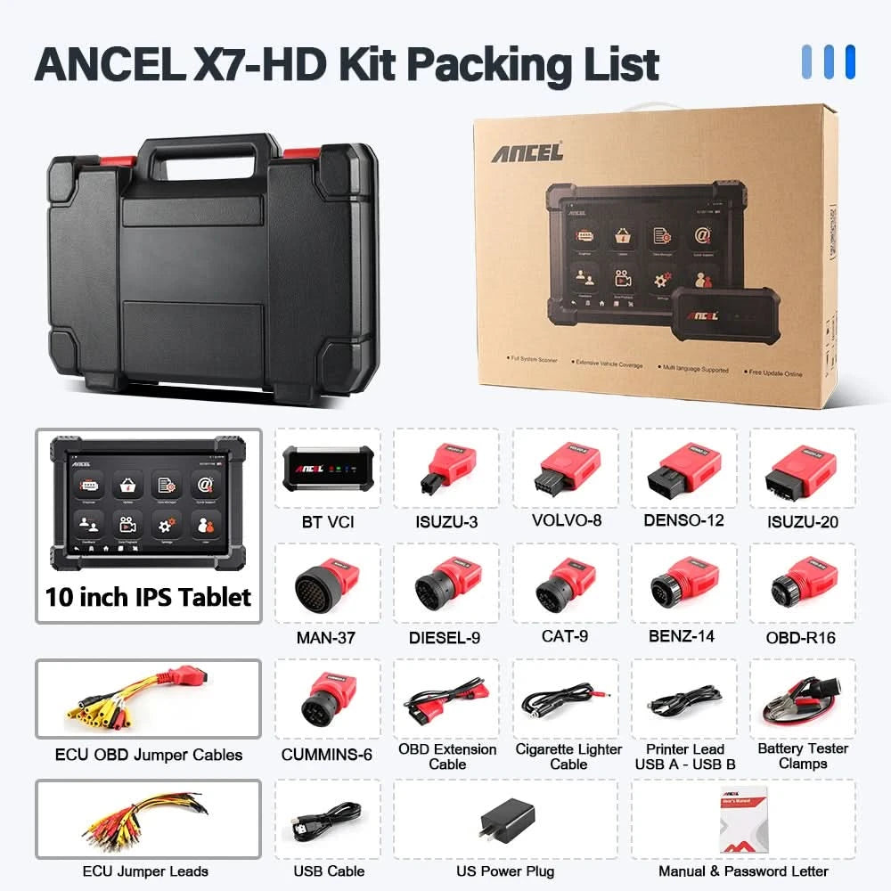 ANCEL X7HD Heavy Duty Truck Scanner  Full System Diagnostic Tool Bidirectional Diesel Scan Tool with 40+ Reset & DPF ECU Coding