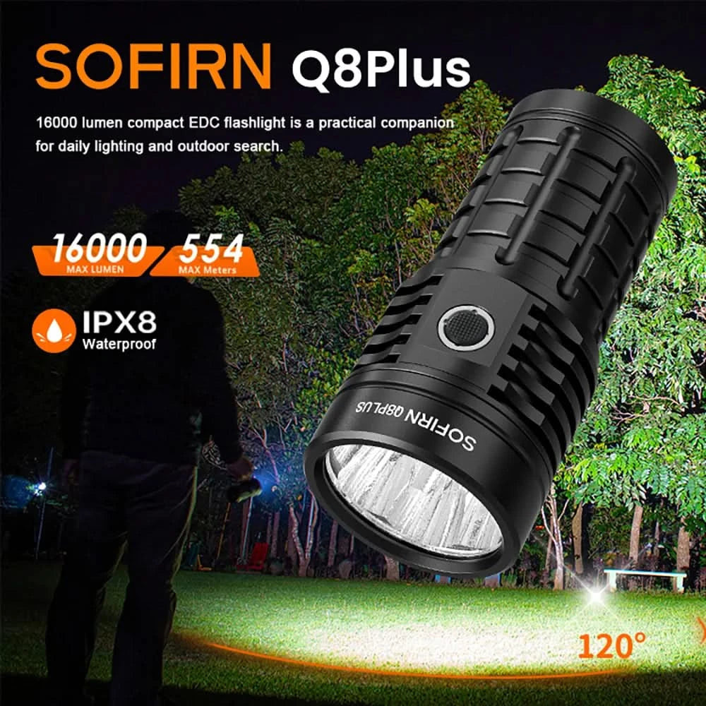 Sofirn Q8 Plus Super Powerful LED Flashlight 16000lm USB C Rechargeable 21700 Anduril 2.0 Torch XHP50B Reverse Charging