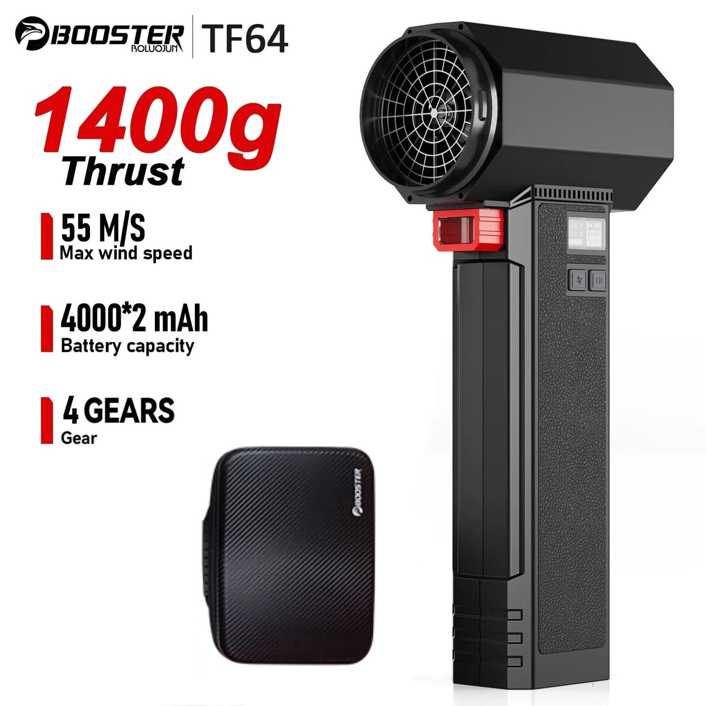 Booster Turbo Fan Car Dryer with LED Lighting, Powerful Air Blower, Brushless, Durable, High-Speed, Powerful, 4000mA, 1400G