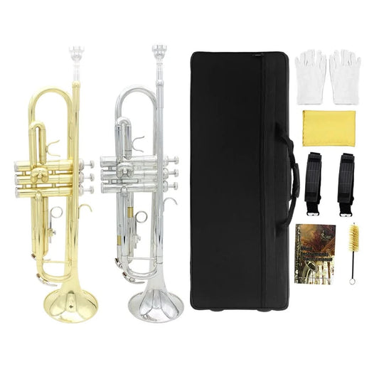 SLADE Bb Trumpet Brass body Gold-Plated B Flat Trumpet Professional Performance Brass Musical Instrument with Case Mouthpiece