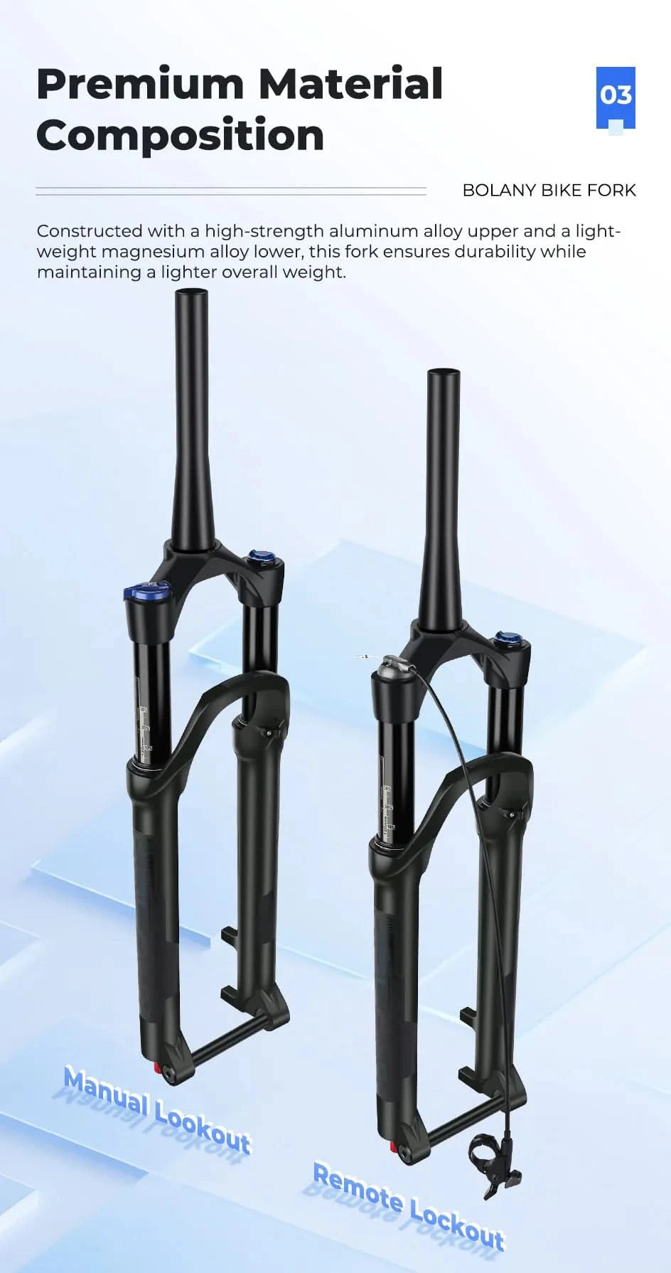 BOLANY 27.5/29inch Boost Bicycle Fork Thru Axle 100/110mm 34mm Tube Tapered Rebound Adjustment 120/140mm Travel Suspension Fork