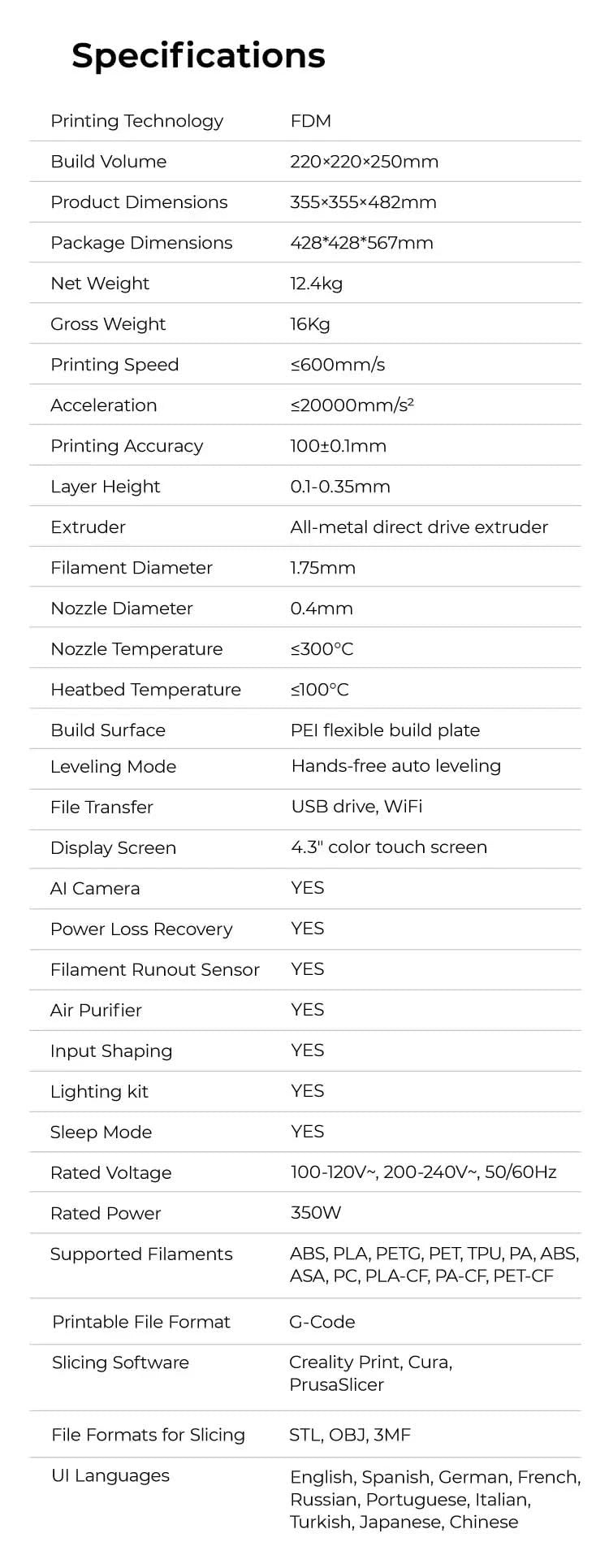 Creality k1/K1MAX /K1C 3D Printer Max. 32MM³/S Flow Hotend  Printing Speed 600MM /S Dual-gear Direct Drive Extruder