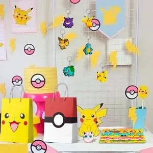 Pokemon Birthday Party Favors for Kids,110pcs Pokemon Party Supplies-Pikachu Goodie Bag Badges Sticker etc Pokemon Party Favors