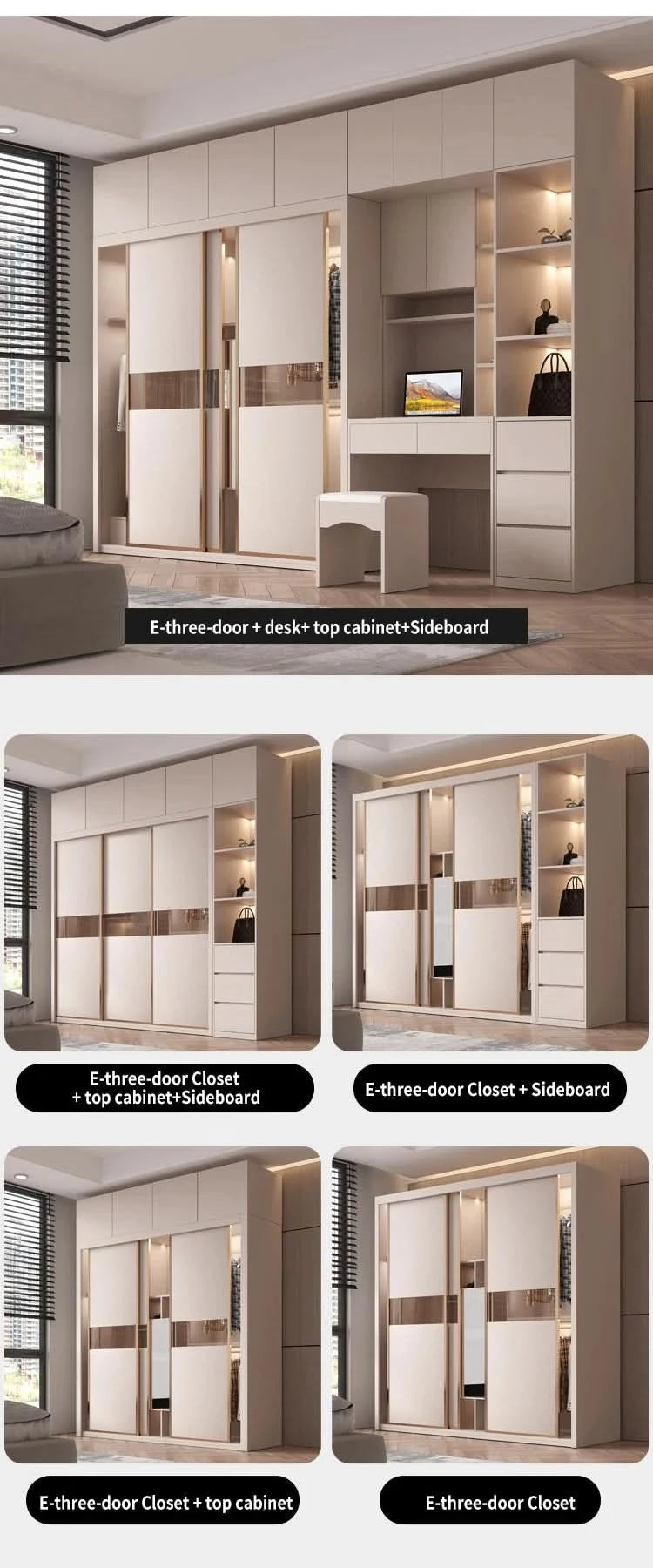 Sliding Door WardrobeNordic Modern Home Furniture Bedroom Desk Dresser In One Combination Light Luxury Corner Wardrobe furniture