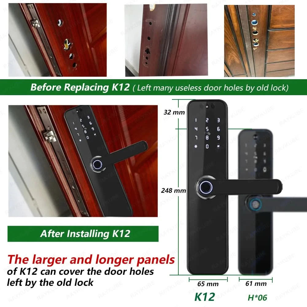 Do Brasil RAYKUBE K12 With lithium Rechargeable Batteries Tuya WiFi Camera Electronic Lock 3D Face Fingerprint Smart Door Lock