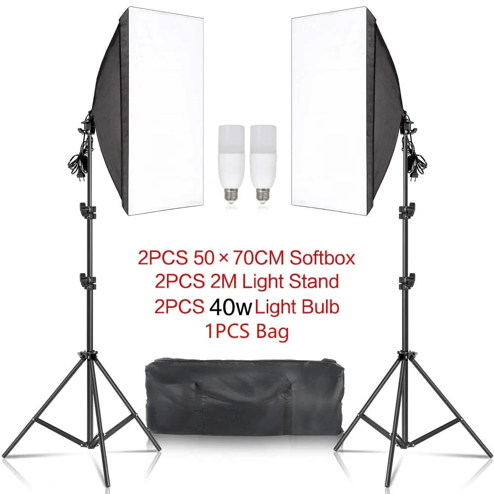 Studio Kit Photo Softbox Light Box Lighting Single Led Lamp with Tripod Photography Shooting Soft Box Flash E27 Accessories