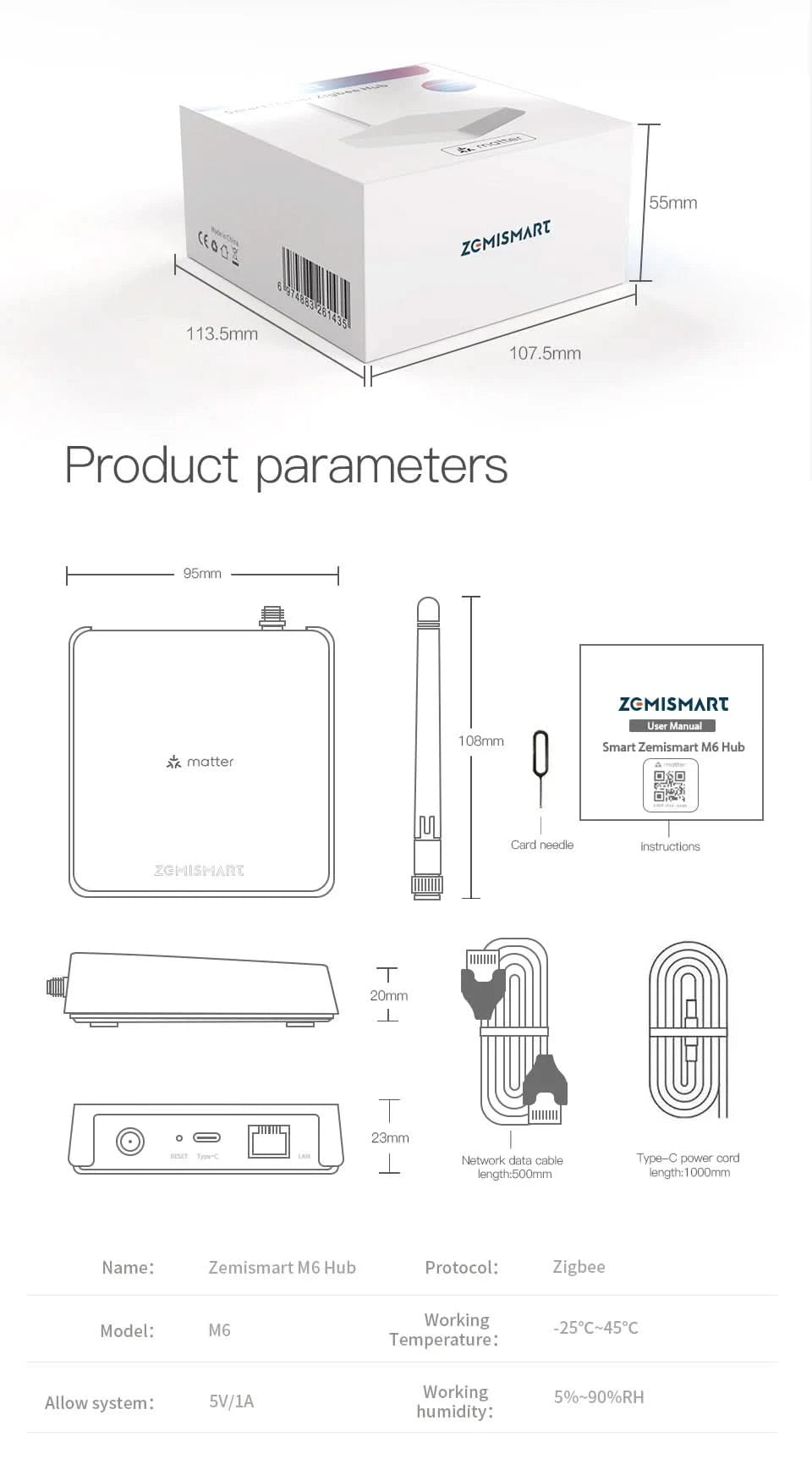Zemismart Matter Zigbee Hub Work with Tuya Homekit Smartthings Google Home Zigbee Brazil Socket Outlet Smart Wall Tomada 10A 20A