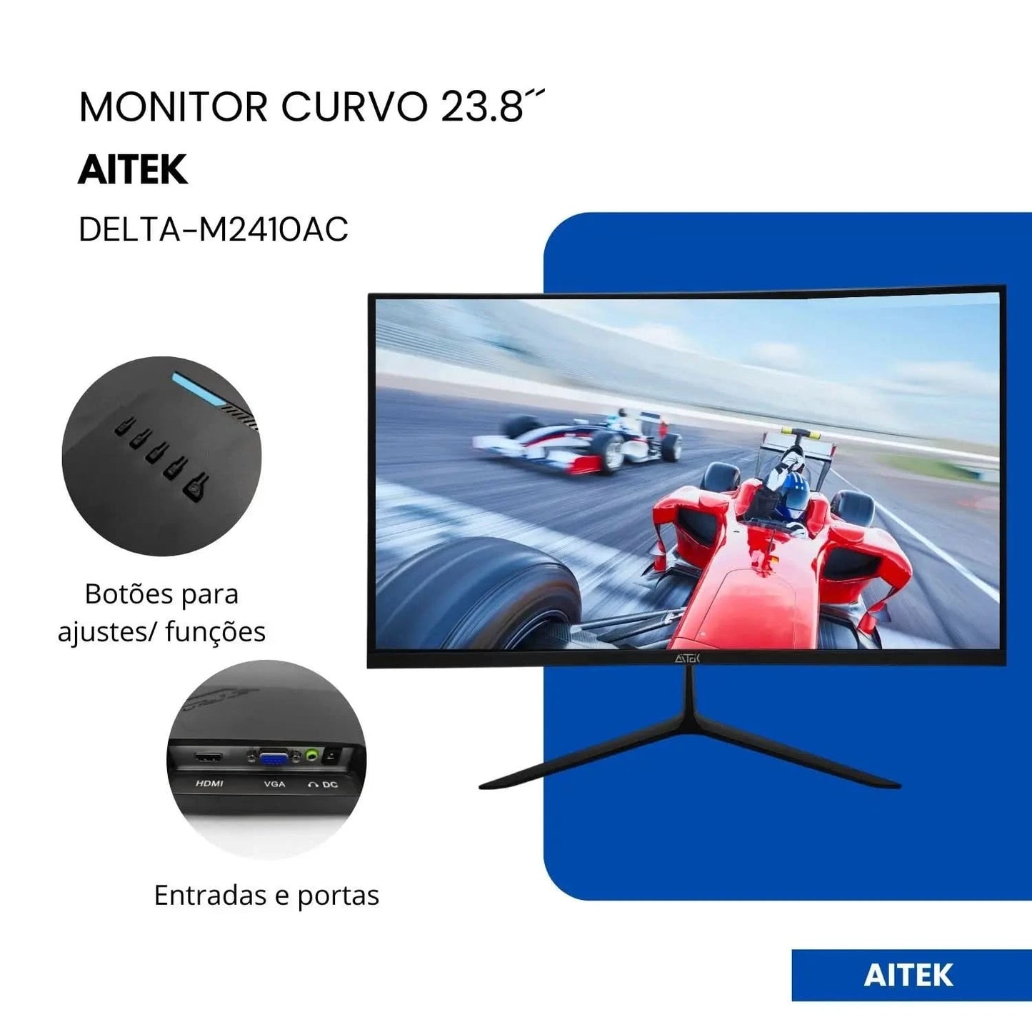 23.8 ''inch Full HD 100Hz 3Ms LED Aitek HD-MI VGA Resolution 1920x1080 Curved Monitor