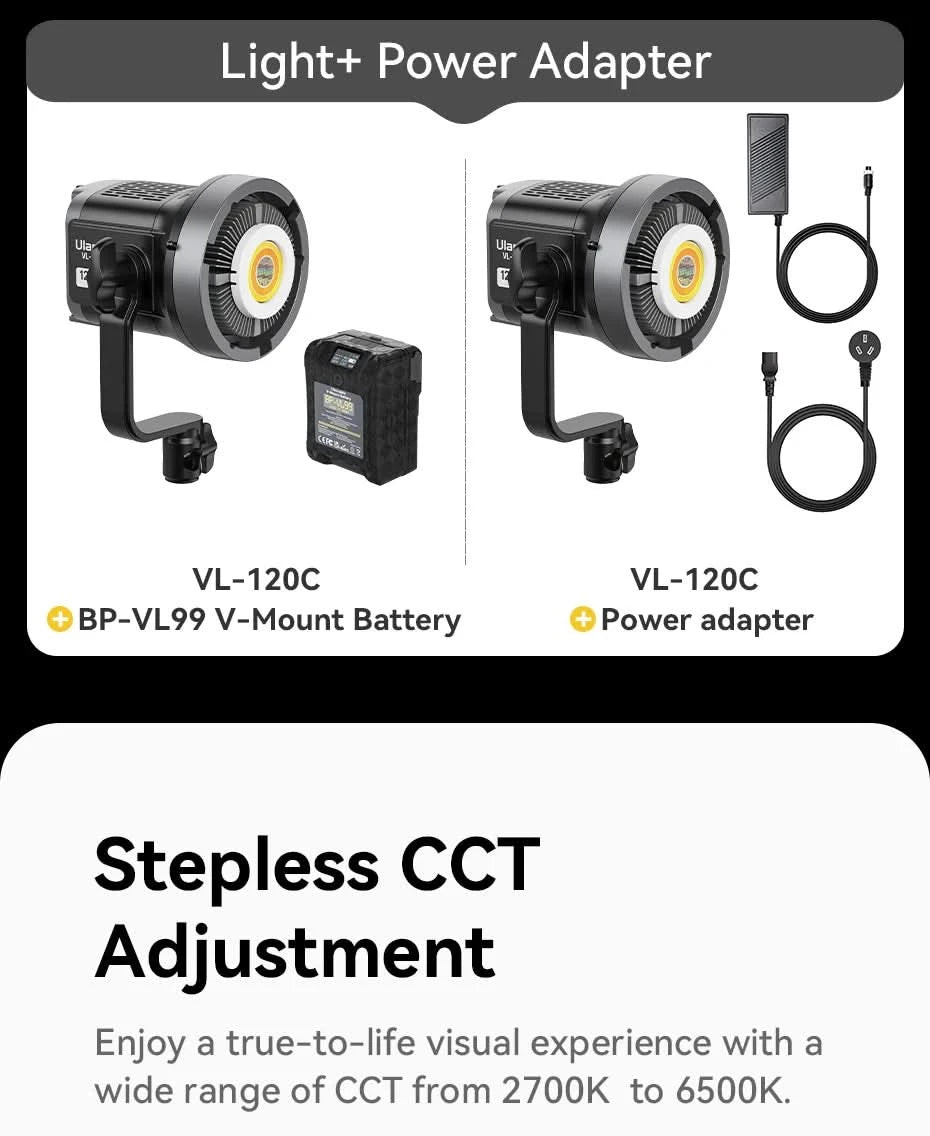 Ulanzi VL-120Bi VL-120C 120W V-Mount Video Light with Wireless Control CRI 95+ 2700K-6500K COB Lamp Indoor Outdoor Photography