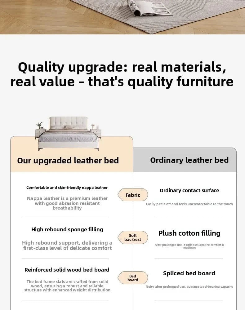 Cream white bed modern minimalist master bedroom bed frame light luxury comfortable bases e armações de cama interior furniture