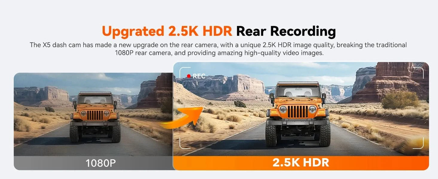 WOLFBOX X5 3 Channel 4K Dash Cam STARVIS 2 IMX678 4K+2.5K Front and Rear Inside Triple Car Camera 5.8GHz WiFi Mirror Car DVR