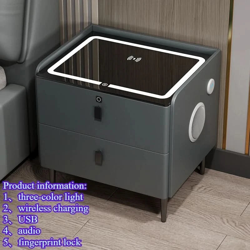 Bedside Table with Wireless Charging – 2-Tier Smart Nightstand with Lockable Drawer & Rechargeable LED Light