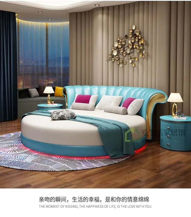 Bedroom Unique Beds Storage Cabinets Nordic Full Size Round Bed Frame Headboard Upholstery Muebles Para El Hogar Furnitures