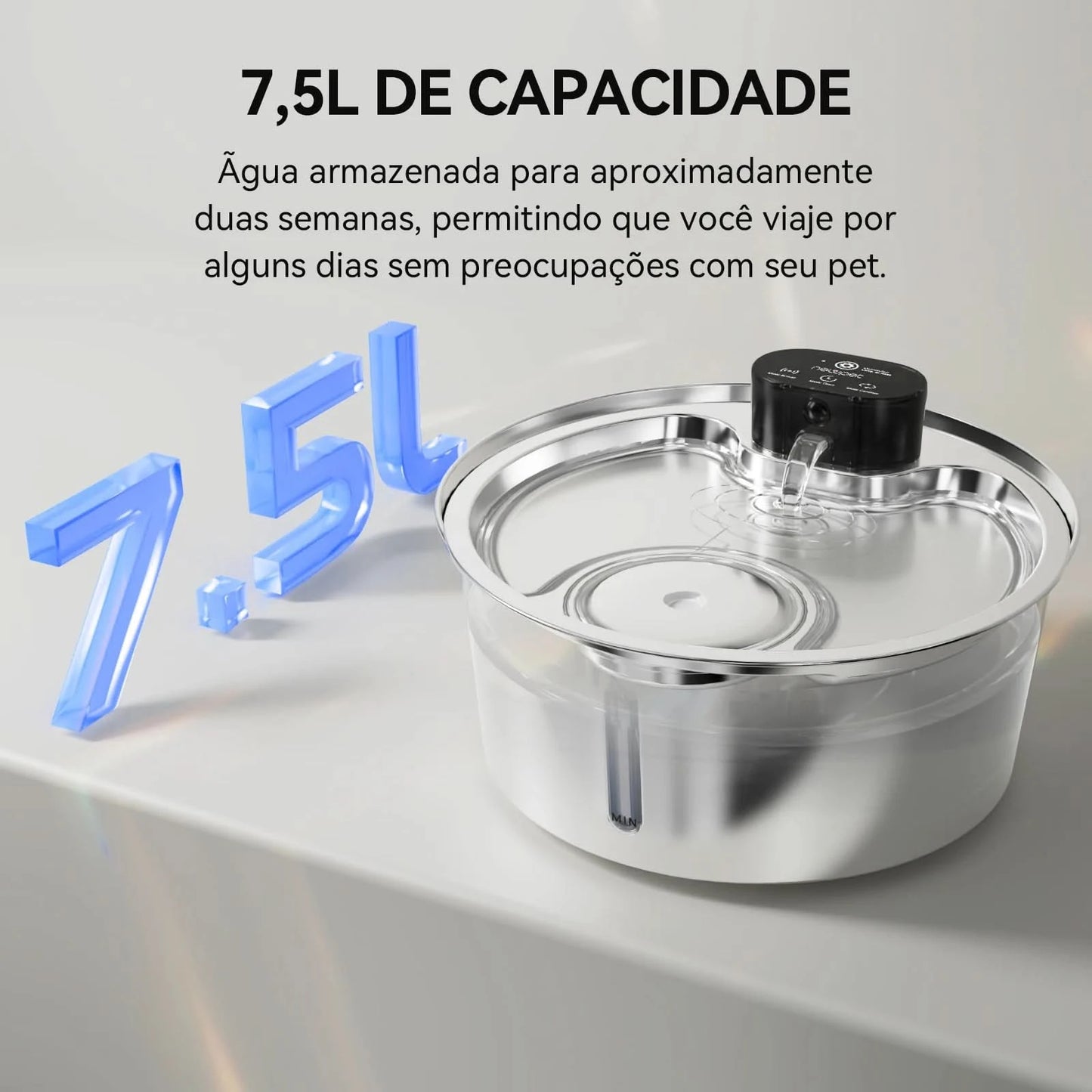 Newpet 7.5L Automatic Stainless Steel Dog Water Fountain 5000mAh Wireless Pet Drinker Battery & Sensor 2 in 1 Dispenser for Dog