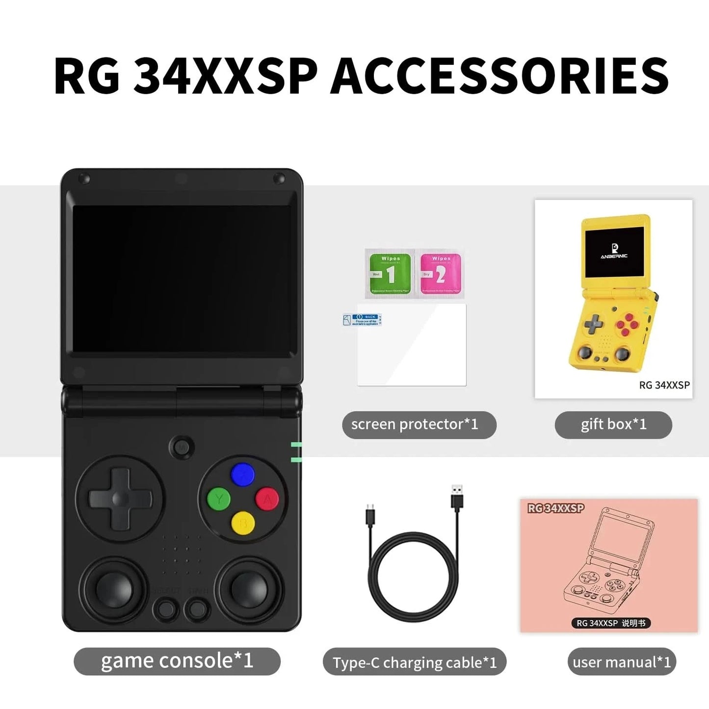 Anbernic RG34XXSP 3.4''IPS Screen Flip Handheld Console Linux System HDMI-compatible TV Output 256G PSP 300+ Games Pre-installed