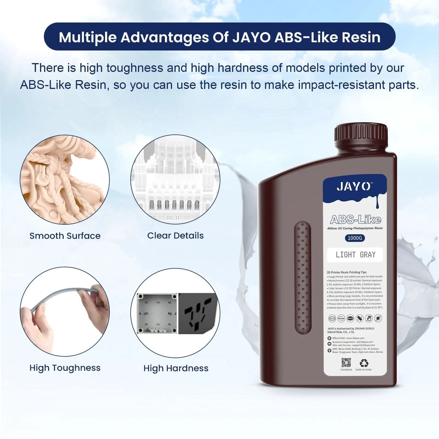JAYO UV Resin ABS Like/Standard/Plant based/Nylon Like/Water-Wash 1KG 405nm Liquid Rapid UV Curing For LCD 3D Printing Material