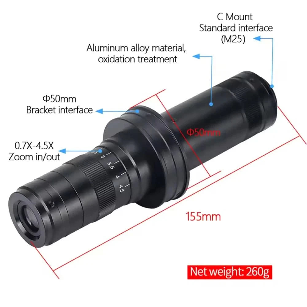 13MP Video-Mikroskop HDMI VGA Industriemikroskop Kamera 1-130X/150X/215X C-Mount Objektiv für Lötreparatur Bildsammlung
