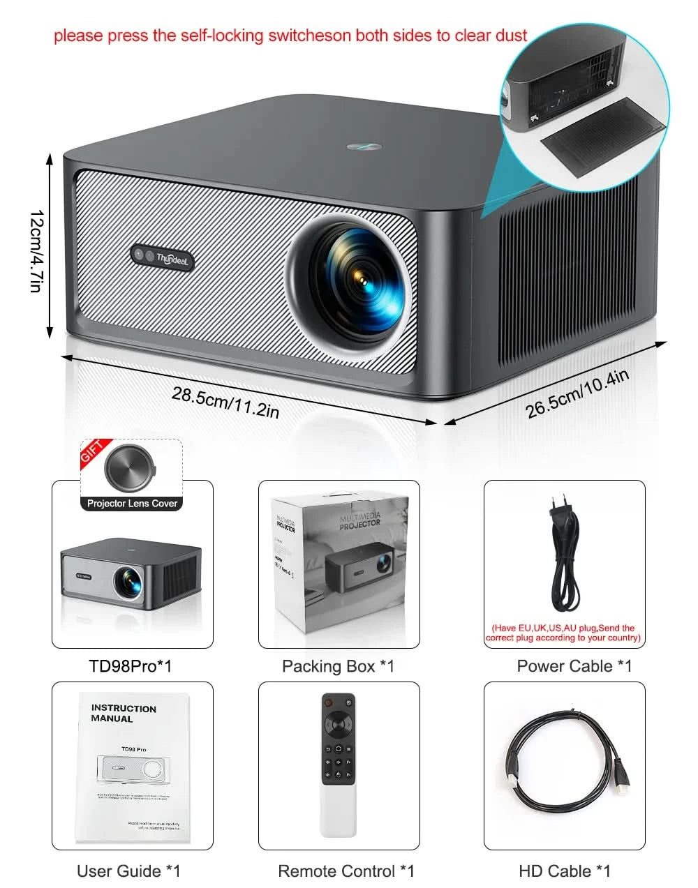 ThundeaL TD98Pro 1080P Full HD Projector 4K Android WiFi Projetor Auto Focus TD98 Pro 3D Smart Home Theater Video Outdoor Beamer