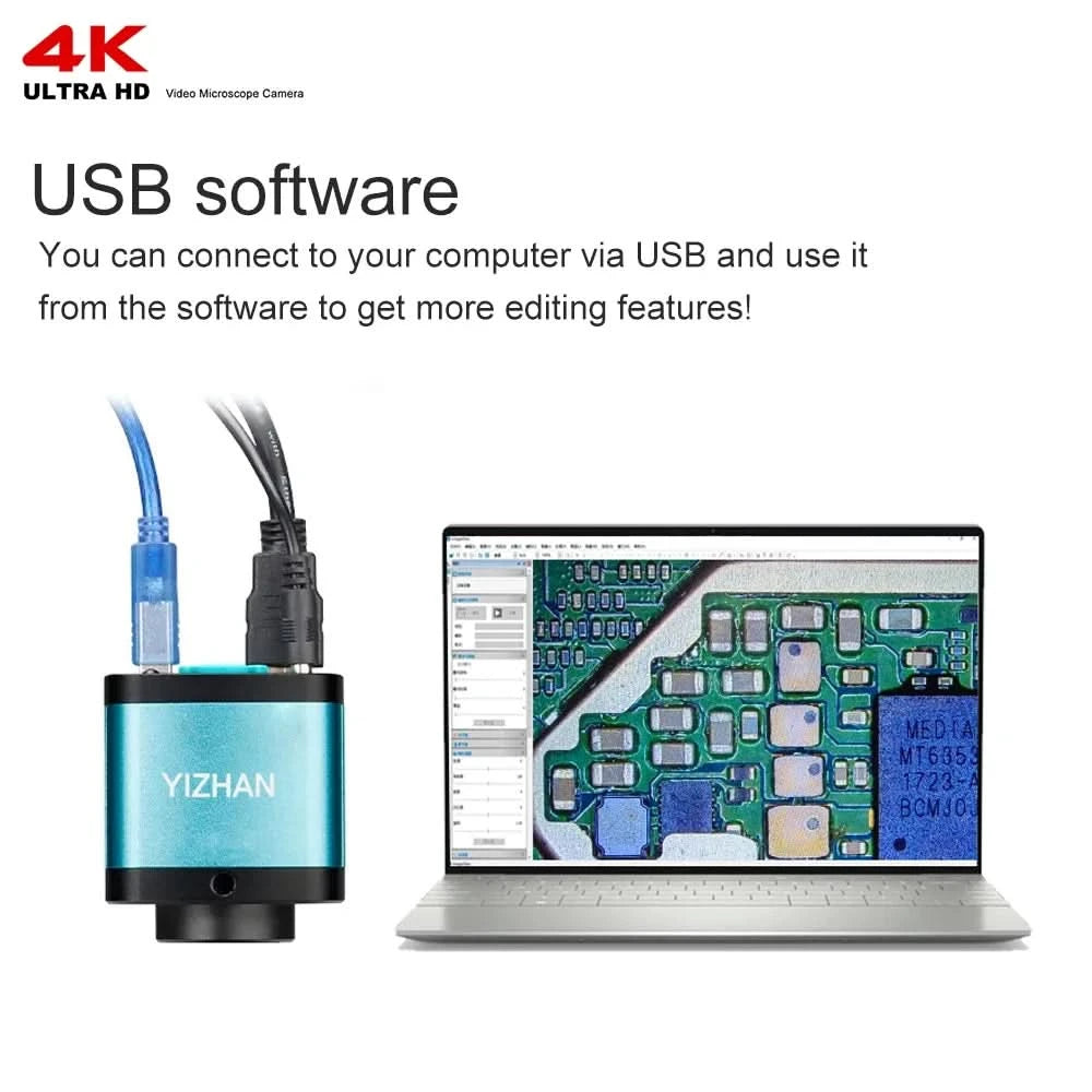 1080P 4K HD Industriemikroskop Digitalkamera über USB-C Messung 215X/180X/130X C-Mount-Objektiv für PCB-Löten, ohne Basis