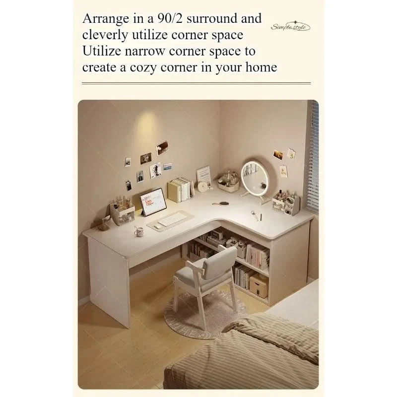 Computer desk Desktop Home bedroom Bookshelf Integrated student learning to write Corner Multifunctional office desk