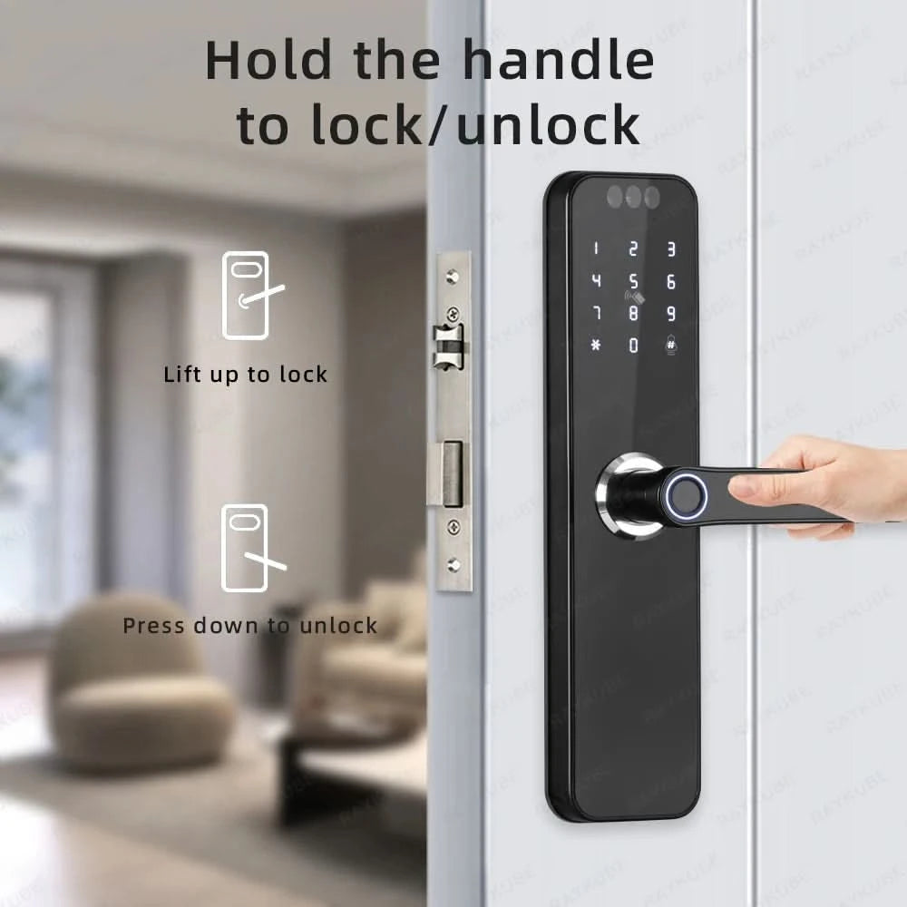 Do Brasil RAYKUBE K12 With lithium Rechargeable Batteries Tuya WiFi Camera Electronic Lock 3D Face Fingerprint Smart Door Lock