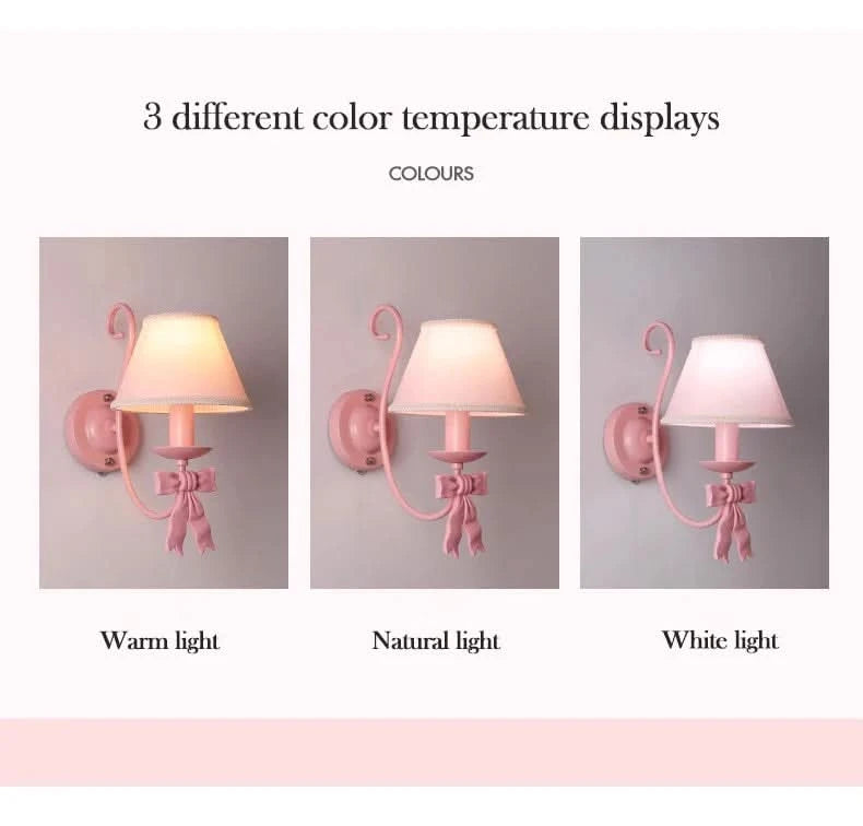 Pink Princess Room Wall Lamps Cute Bow Decor Lamp Modern Romantic Warm Children's Room Girl Bedroom Bedside Wall Hanging Lights