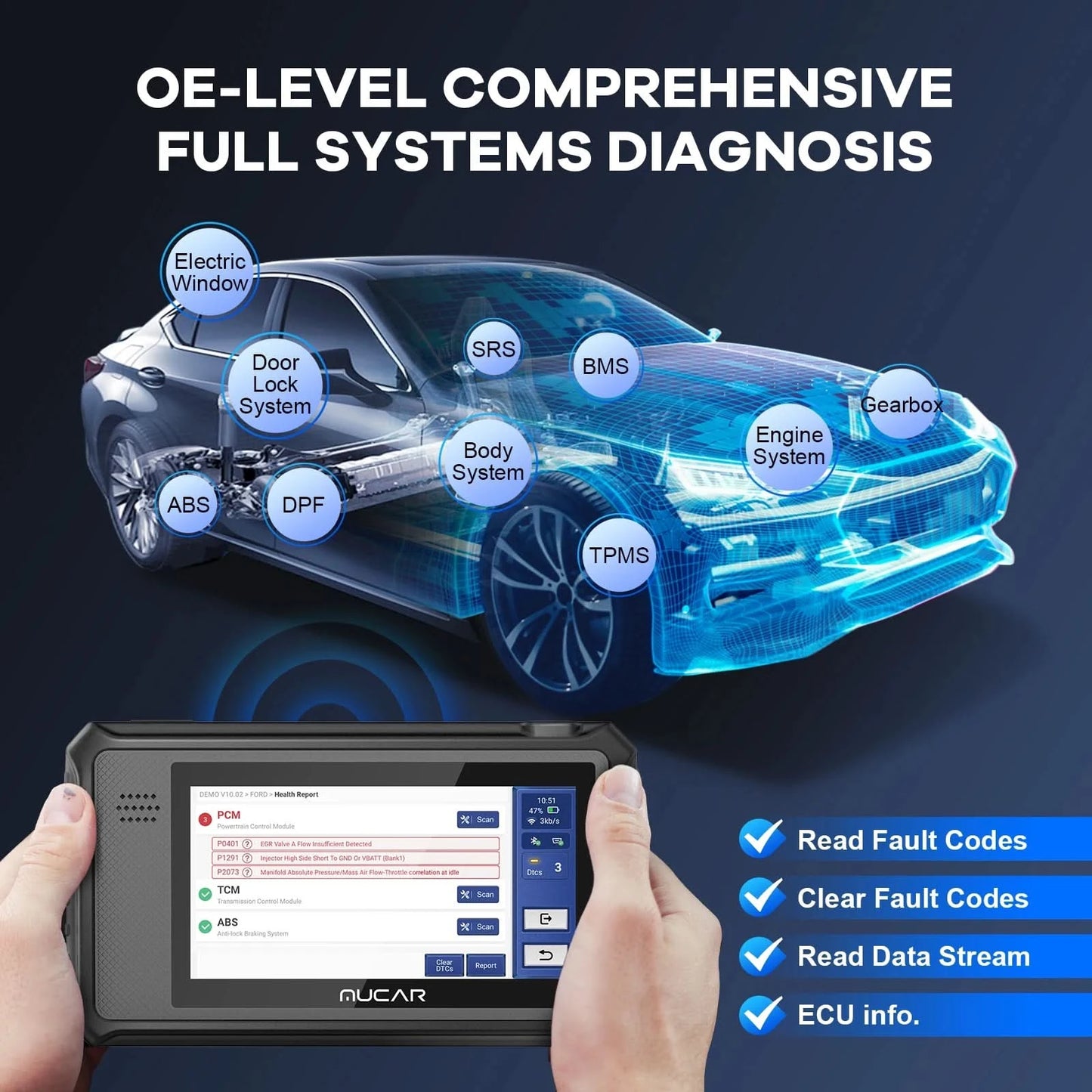 MUCAR VO6 Best Professional Car Diagnostic Tools Full System Automotive Obd2 Scanner OBD Auto Diagnosis 28 Resets Lifetime Free
