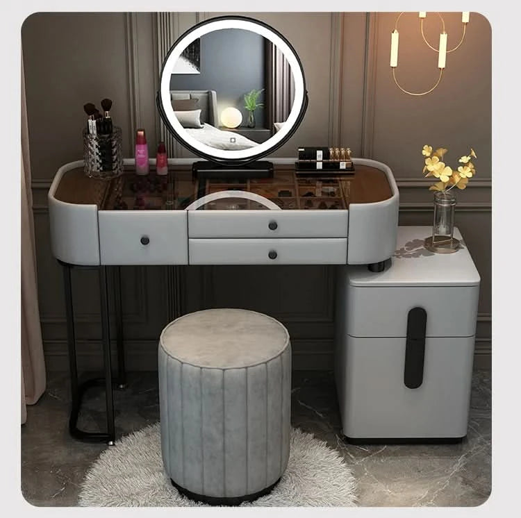 Luxury Jewelery Storage Dressing Table Glass Top Girls Unique Makeup Mirror Beauty Dressing Table Light White Muebles Decoration