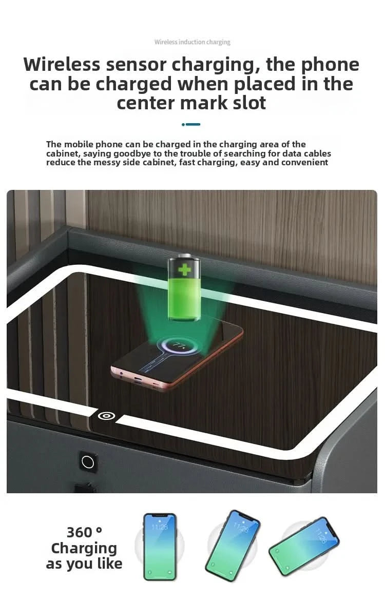 Bedside Table with Wireless Charging – 2-Tier Smart Nightstand with Lockable Drawer & Rechargeable LED Light