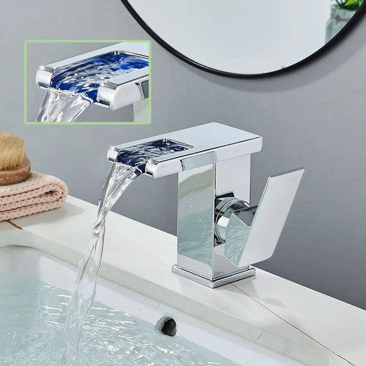 Rozin LED-Badwaschtischarmatur schwarz Wasserfall-Waschtischarmaturen Hydroelektrische LED-Waschtischarmatur Warm- und Kaltwasser-Mischbatterie