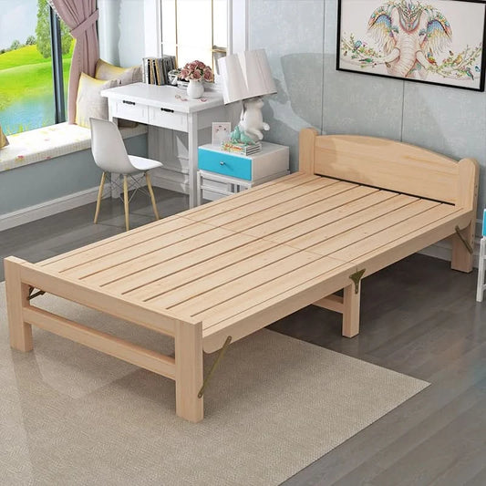 Folded bed, single bed rental room, solid wood bed, hard board bed, small bed, does not take up much space, bed