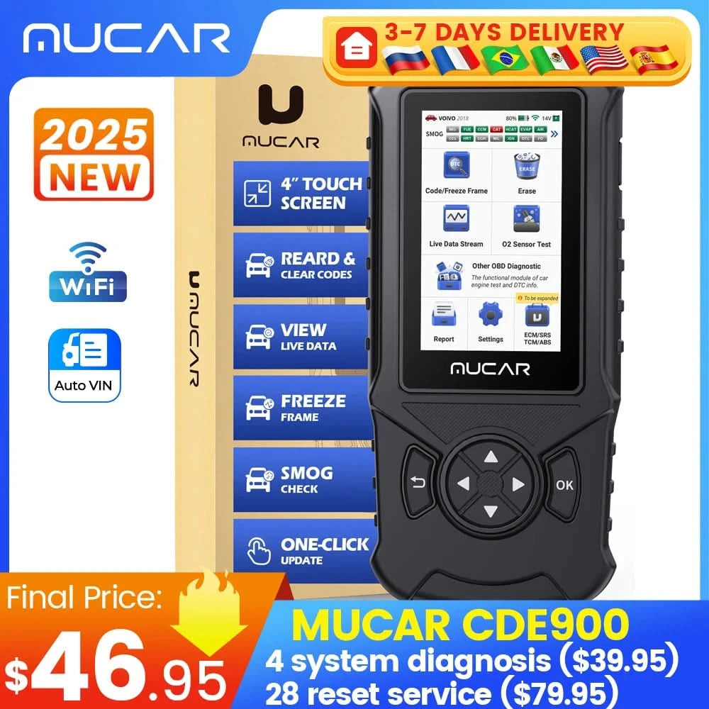 MUCAR CDE900/cde900 Pro OBD2 Diagnostic Tool 32GB Scanner Brake Airbag Transmission Engine Diagnosis Code Reader