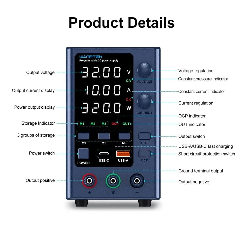 Wanptek Laboratory Power Supply Adjustable 30V 60V 120V For Phone Repair Regulated Lab Bench DC Power Supplies