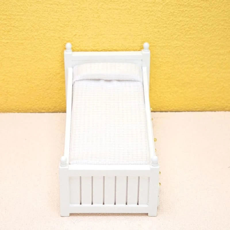 1:12 Dollhouse Miniature Bed White European Single Bed With Drawer Bedroom Furniture Model Decor Toy Doll House Accessories