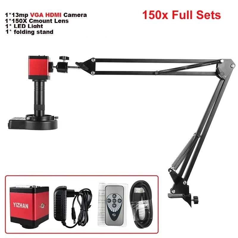 13MP Video-Mikroskop HDMI VGA Industriemikroskop Kamera 1-130X/150X/215X C-Mount Objektiv für Lötreparatur Bildsammlung