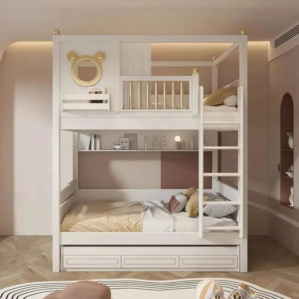 Modern Comfortable Wooden Bunk Bed with Double Top Loft Design Unisex Width Suitable for Nursery  Living Room  with Slide